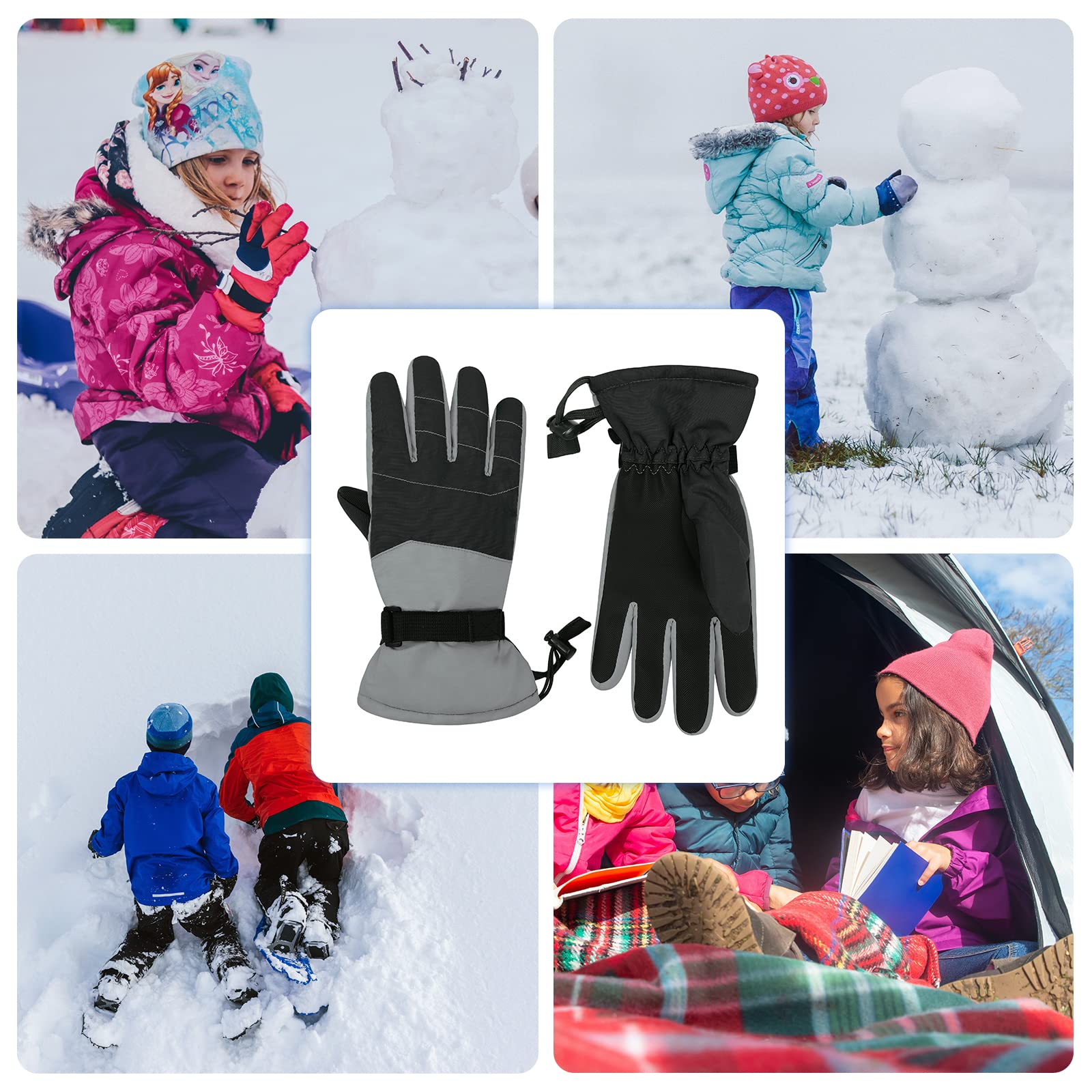 Boys Winter Snow Ski Gloves Kids Gloves Waterproof Windproof Teen Girls Gloves with Warm Fleece Liner 05 Black Large