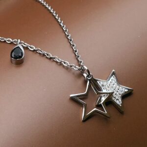 MOXIE ACCESSORIES Stainless Steel Dainty Stars and Teardrop Charm Necklace Pendant