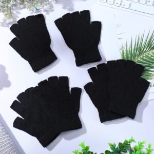 Handepo 24 Pairs Fingerless Gloves Winter Knit Gloves for Women Warm Half Finger Gloves Stretchy Gloves for Men (Black)