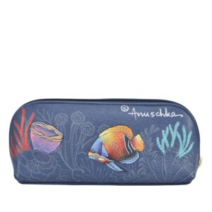 Anuschka Women’s Hand Painted Genuine Leather Medium Zip-Around Eyeglass/Cosmetic Pouch - Mystical Reef