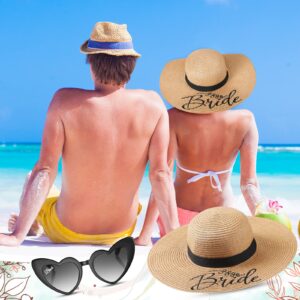 2 Pcs Bride Sun Hat Heart Sunglasses Set Bachelorette Gifts for Wedding Bridal Shower Party Decoration Favors (Khaki and Black)