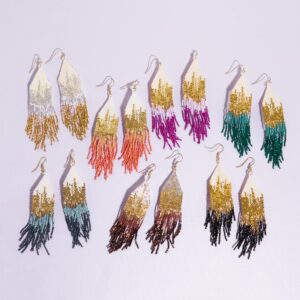 INK+ALLOY Claire Ombre Mixed Metallic 4.25-Inch Beaded Fringe Luxe Earrings Handmade Jewelry for the Modern Bohemian (Mixed Metallic)