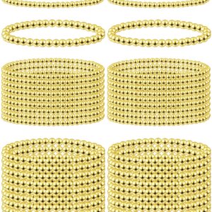 Taiyin 40 Pcs Gold Beaded Bracelet for Women Sets Gold Bead Bracelet Elastic Ball Bracelet Gold Beaded Bracelets for Women Beaded Stretch Bracelets for Friendship Jewelry Gifts, 4 mm and 6 mm