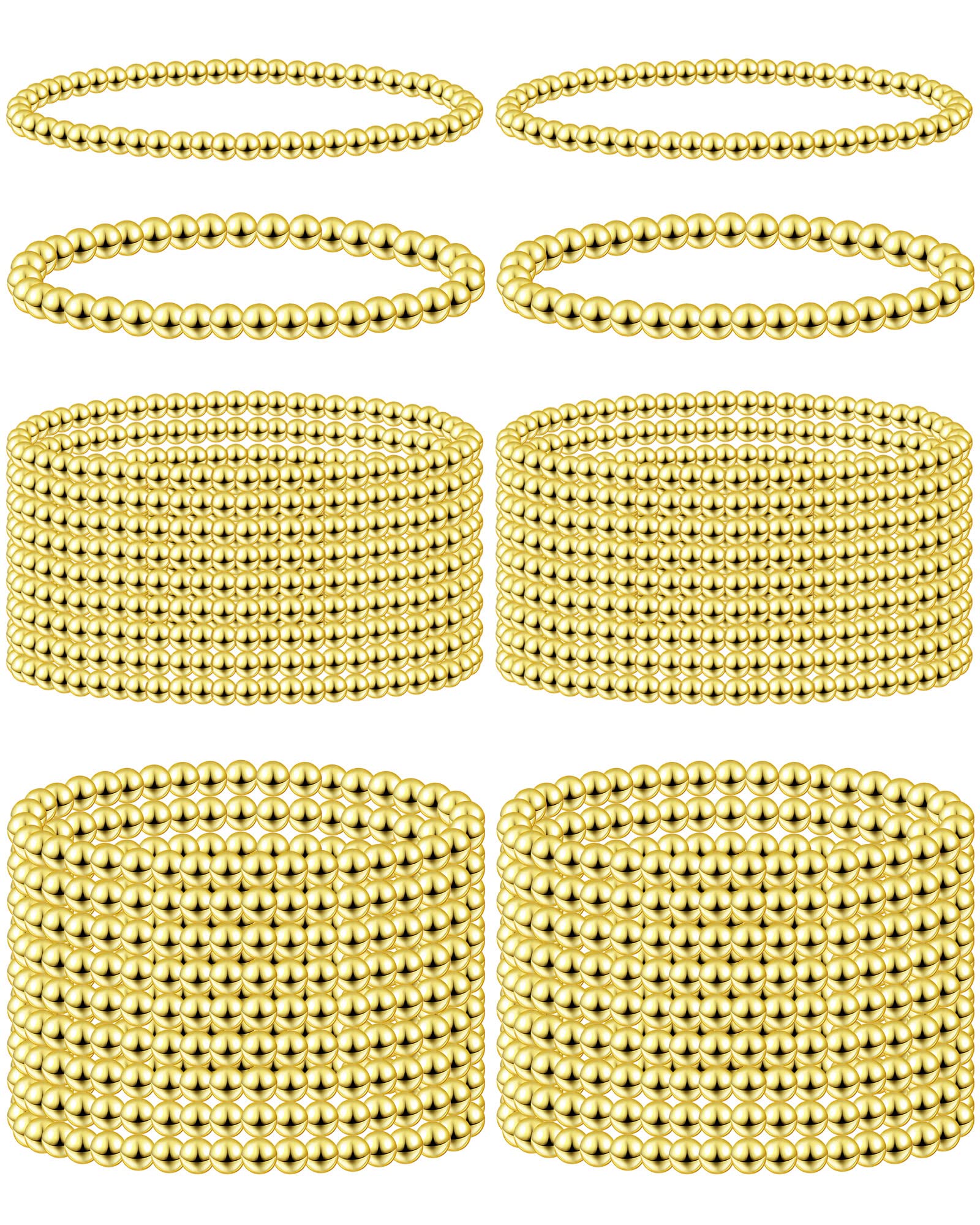 Taiyin 40 Pcs Gold Beaded Bracelet for Women Sets Gold Bead Bracelet Elastic Ball Bracelet Gold Beaded Bracelets for Women Beaded Stretch Bracelets for Friendship Jewelry Gifts, 4 mm and 6 mm