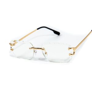 Street Knitted Rectangle Unisex Frameless Gold Wire Frame Luxury Trendy Gem Cut Retro 90's Rimless Clear Lens Hip Hop Diamond Cut Square Eye Glasses For Men Women