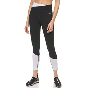 dkny women's sport tummy control workout yoga leggings, black/white, x-small