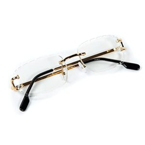 street knitted rectangle unisex frameless gold wire frame luxury trendy gem cut retro 90's rimless clear lens hip hop diamond cut square eye glasses for men women