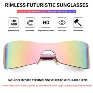 FEISEDY Fashion Rimless Futuristic Wrap Around Sunglasses Women Men punk Visor Sunglasses B2329