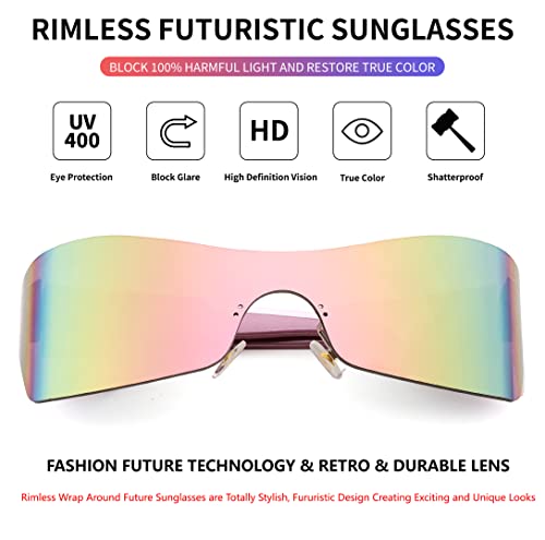 FEISEDY Fashion Rimless Futuristic Wrap Around Sunglasses Women Men punk Visor Sunglasses B2329