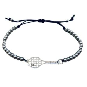 infinity collection tennis racket bracelet, tennis jewelry, adjustable silver beads on string bracelet, tennis gifts for women, teens