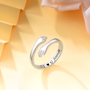 ACJFA 925 Sterling Silver Hug Ring for Women Teen Gilrs - Open Promise Ring Mothers Day Birthday Gifts for Daughters Mom Sister Wife Friends Grandma