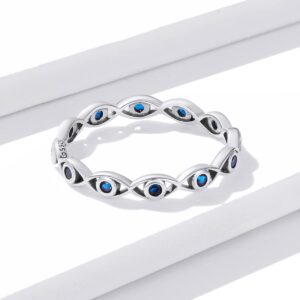 BABAMIA Size 8 Rings Evil Eyes Rings for Women&Men 925 Sterling Silver Personalized Rings Paved with Cubic zirconia Stackable Multiple Sizes Band Ring