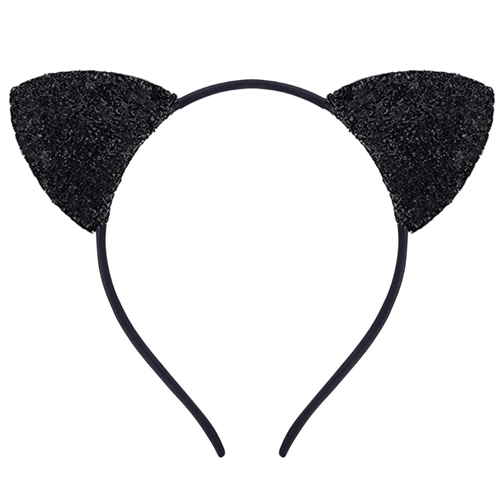 MOKALINA Glitter Cat Ears Headband Costume Accessory, One Size, Black