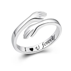 ACJFA 925 Sterling Silver Hug Ring for Women Teen Gilrs - Open Promise Ring Mothers Day Birthday Gifts for Daughters Mom Sister Wife Friends Grandma