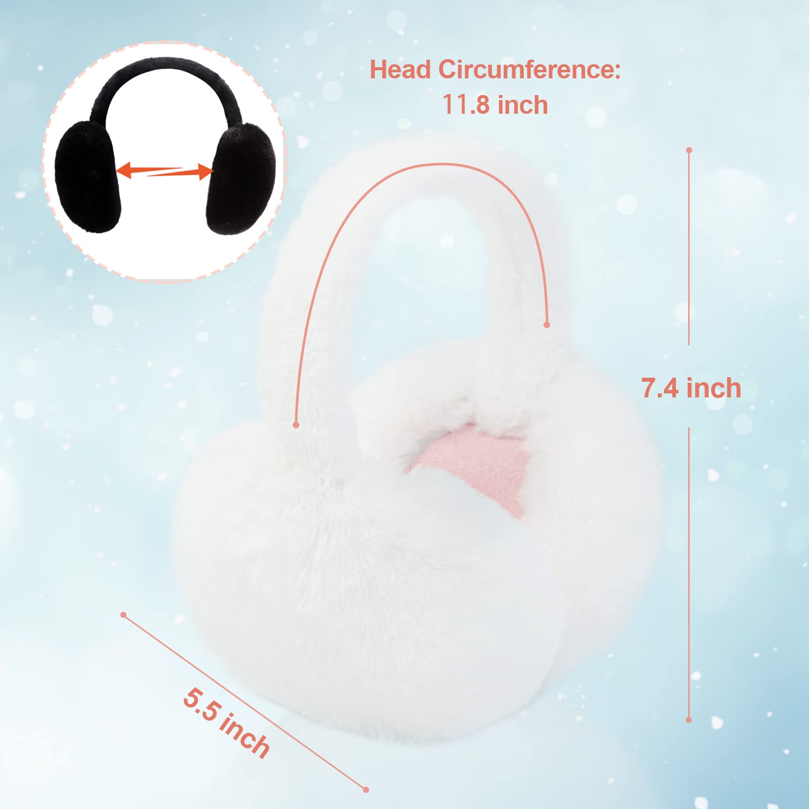 PIGBENGO Foldable Ear Muffs for Women Cold Weather Fluffy Earmuffs Winter Warm Headband Cute Slouchy Ear Warmers (Black)