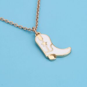 FUSTMW Cow Boot Necklace Horse Lovers Gifts Equestrian Gifts for Horse Rider Owners Gifts Cow Jewelry for Women (White)