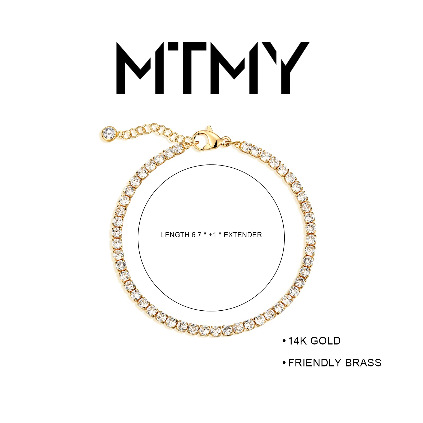 MTMY Gold Chain Bracelet for Women 14K Gold Plated Dainty Bracelets with Adjustable Chain Cute Bracelet Gold Jewelry (Square CZ)