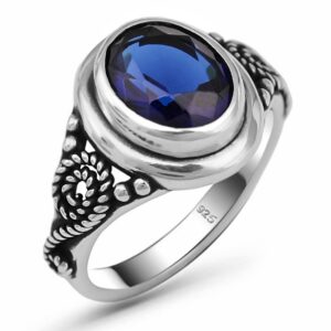 LOMBARDY JEWELRY Genuine 925 Sterling Silver Oval Shape Brilliant Cut Blue Sapphire Color Stone Luxury Statement Filigree Ring Gift for Her (7)