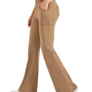 G4Free Womens Fleece Lined Bootcut Pants High Waist Winter Warm Thermal Yoga Dress Pants Stretchy Casual Slacks(Brown,L)