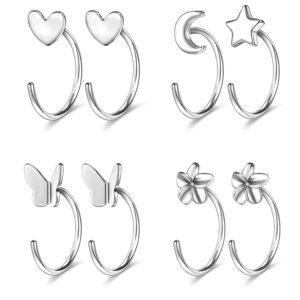 AoedeJ Sterling Silver Half Hoop Earrings Tiny Huggie Hoop Cartilage Earrings Small Comfy Half Hoop Earrings for Women (Style 2)