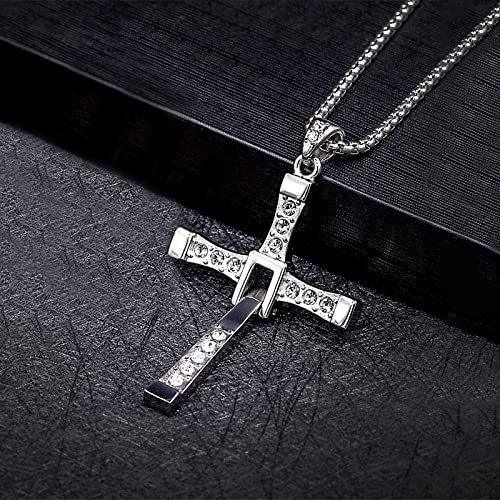 LAKINGA Cross Necklace for Men Women,Medical Titanium Steel Jewellery,Inlaid with Zirconia Rhinestones,With Silver Chain,Cross Chain Necklace for Men Women Jewelry Gifts