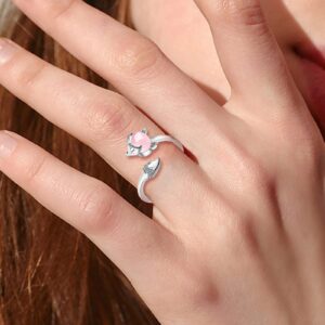 Fashion Inlaid Zircon Ring for Women Cute Fox Statement Ring Opening Ring (Silver, One Size)