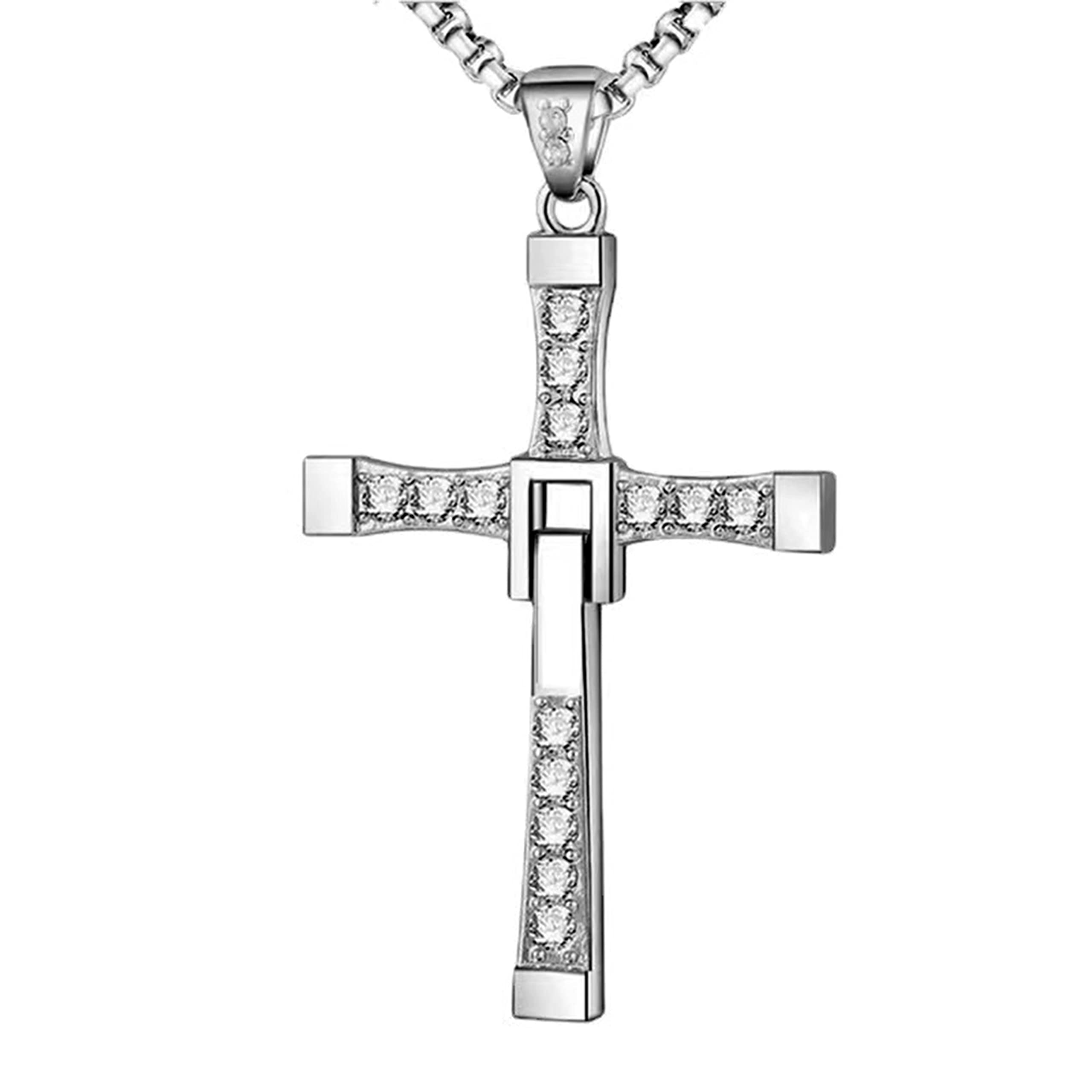 LAKINGA Cross Necklace for Men Women,Medical Titanium Steel Jewellery,Inlaid with Zirconia Rhinestones,With Silver Chain,Cross Chain Necklace for Men Women Jewelry Gifts