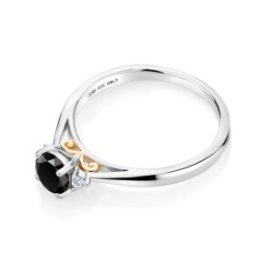 Gem Stone King 925 Sterling Silver and 10K Yellow Gold Black Onyx and White Lab Grown Diamond Engagement Ring For Women (0.51 Cttw, Gemstone December Birthstone, Available in size 5, 6, 7, 8, 9)