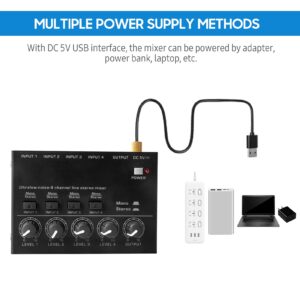 Btuty Ultra Low Noise 4 Channel Line Stereo Mixer 4 Input 1 Output DC 5V Portable Mini Audio Mixer Microphone Guitar Bass Keyboard Mixers for Club Bar Stage Studio