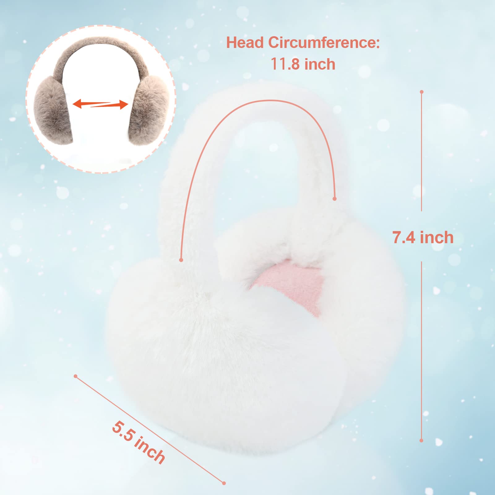 PIGBENGO Foldable Ear Muffs for Women Cold Weather Fluffy Earmuffs Winter Warm Headband Cute Slouchy Ear Warmers (Khaki)