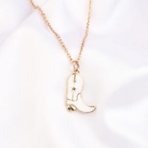 FUSTMW Cow Boot Necklace Horse Lovers Gifts Equestrian Gifts for Horse Rider Owners Gifts Cow Jewelry for Women (White)