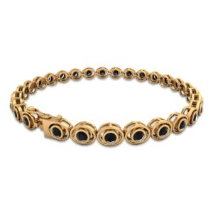 2 CT Bezel Set Black Onyx Unisex Round Shape Tennis Chain Bracelet (AAA Quality), 14K Yellow Gold, 6.5 inches