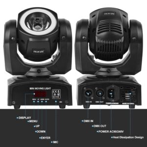 Moving Head dj Lights,RIUKOE Stage Light Halo Beam Light Led Moving Head 60w DMX Sound for Clubs Musical Shows Party Disco