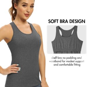 Vislivin Womens Tank Tops with Shelf Bra Racerback Tank Top Stretch Undershirts 3 Packs Bl/Dark Gray/Dark Gray S