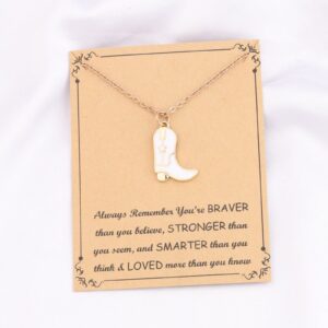 FUSTMW Cow Boot Necklace Horse Lovers Gifts Equestrian Gifts for Horse Rider Owners Gifts Cow Jewelry for Women (White)