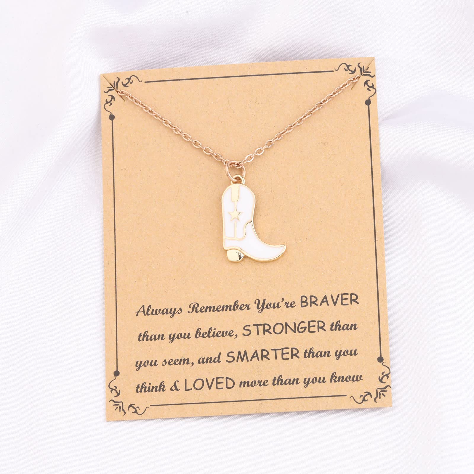 FUSTMW Cow Boot Necklace Horse Lovers Gifts Equestrian Gifts for Horse Rider Owners Gifts Cow Jewelry for Women (White)