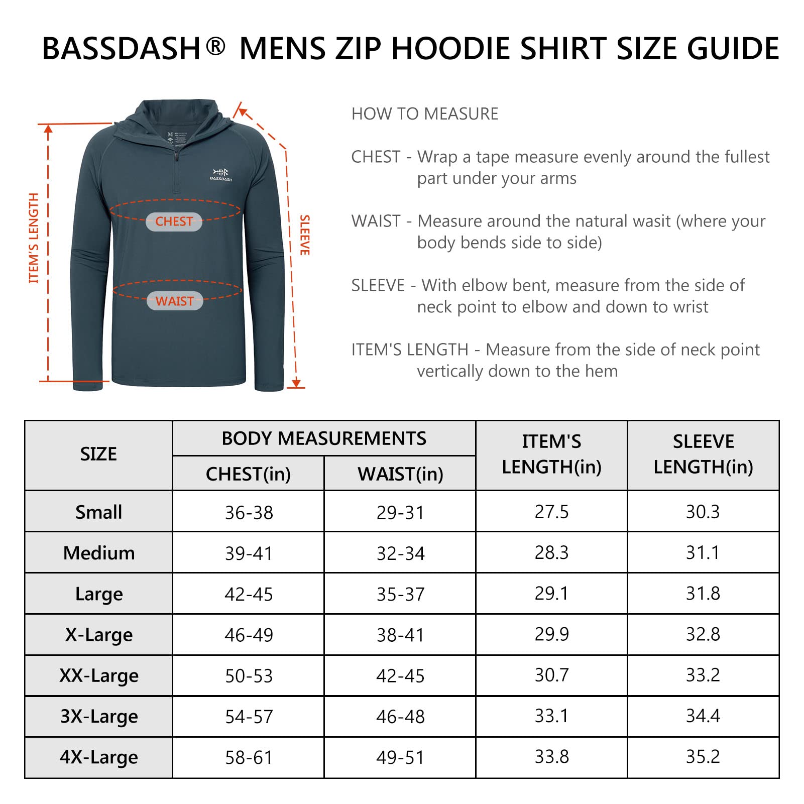 BASSDASH Men’s UPF 50+ 1/4 Zip Fishing Hoodie Shirt Quick Dry Performance Long Sleeve Sun Protection FS24M Slate Blue