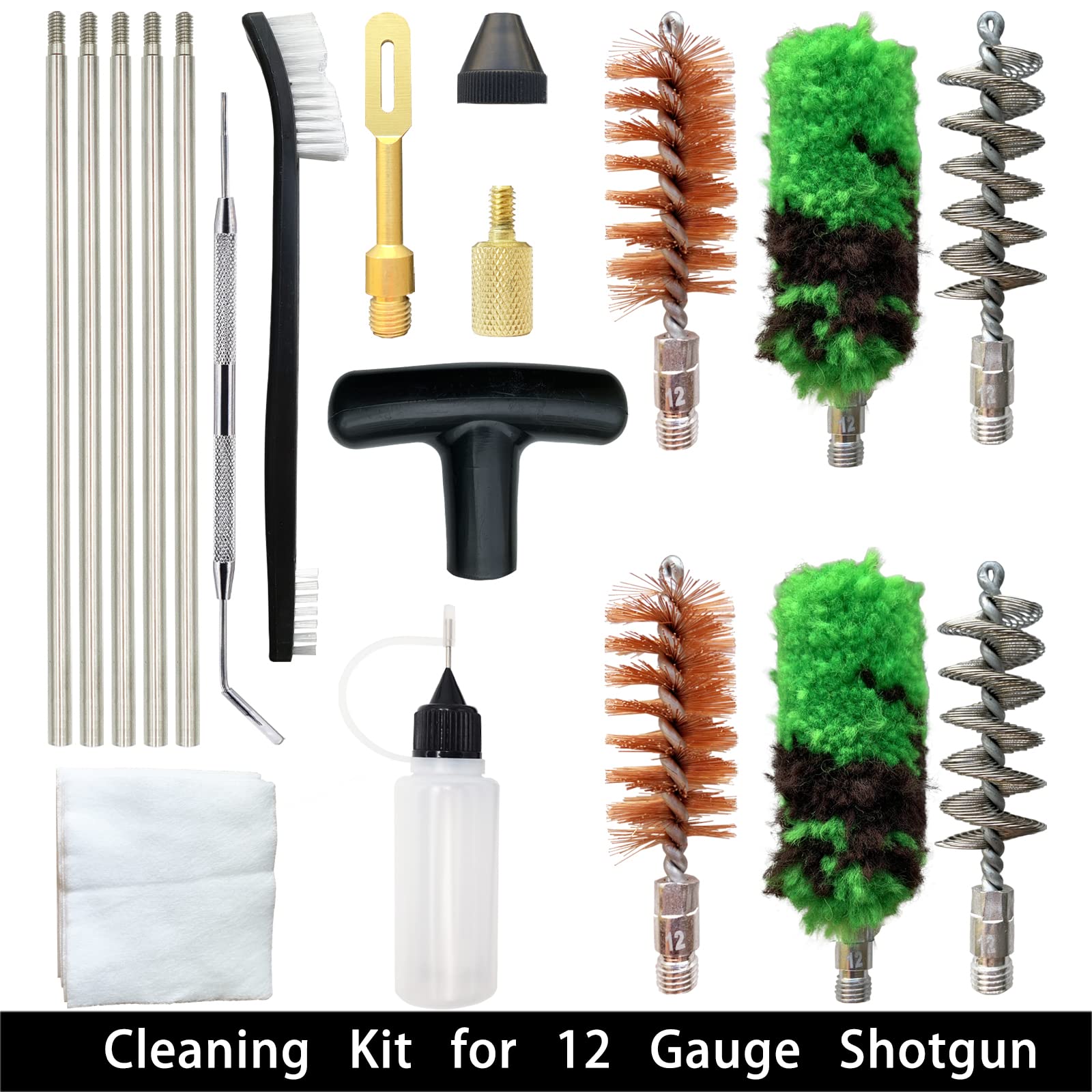 APCHYWELL Shotgun Cleaning Kit 12 Gauge, Provided Double The Consumables, 30 Inch Stainless Steel Cleaning Rod (8-32 Thread) with Adaptor.