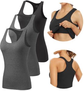 vislivin womens tank tops with shelf bra racerback tank top stretch undershirts 3 packs bl/dark gray/dark gray s