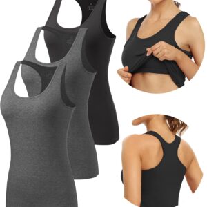 Vislivin Womens Tank Tops with Shelf Bra Racerback Tank Top Stretch Undershirts 3 Packs Bl/Dark Gray/Dark Gray S