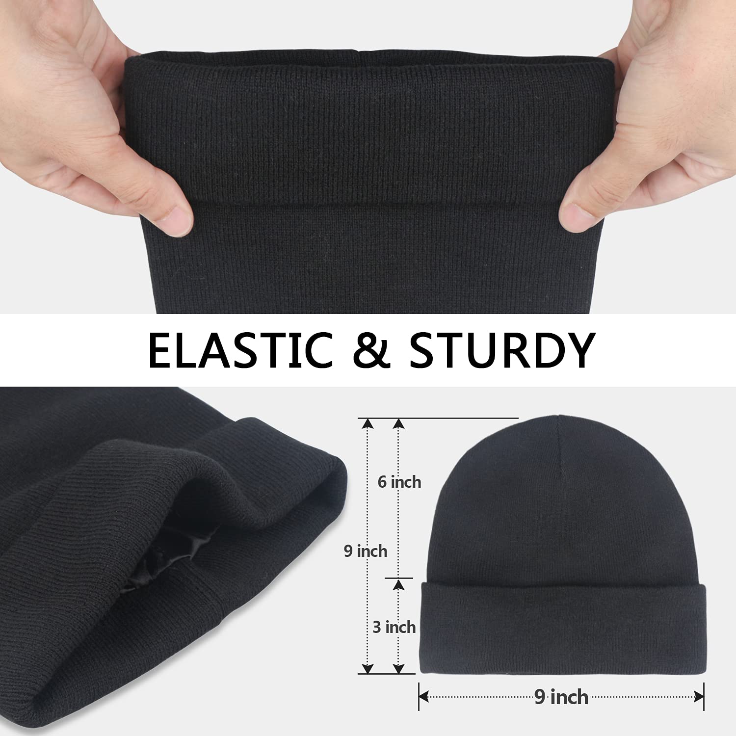 Naivlizer Slouchy Satin Lined Beanie for Men and Women Winter Beanie Cable Thick Chunky Cuff Beanie Hat, Black Classic