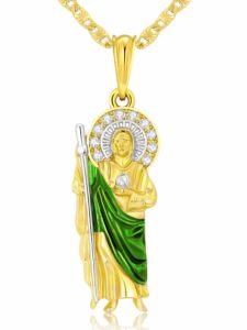 luxe & co. jewelry saint jude necklace 14k gold plated san judas medalla cadena oro laminado san judas necklace (green, 24" inch)