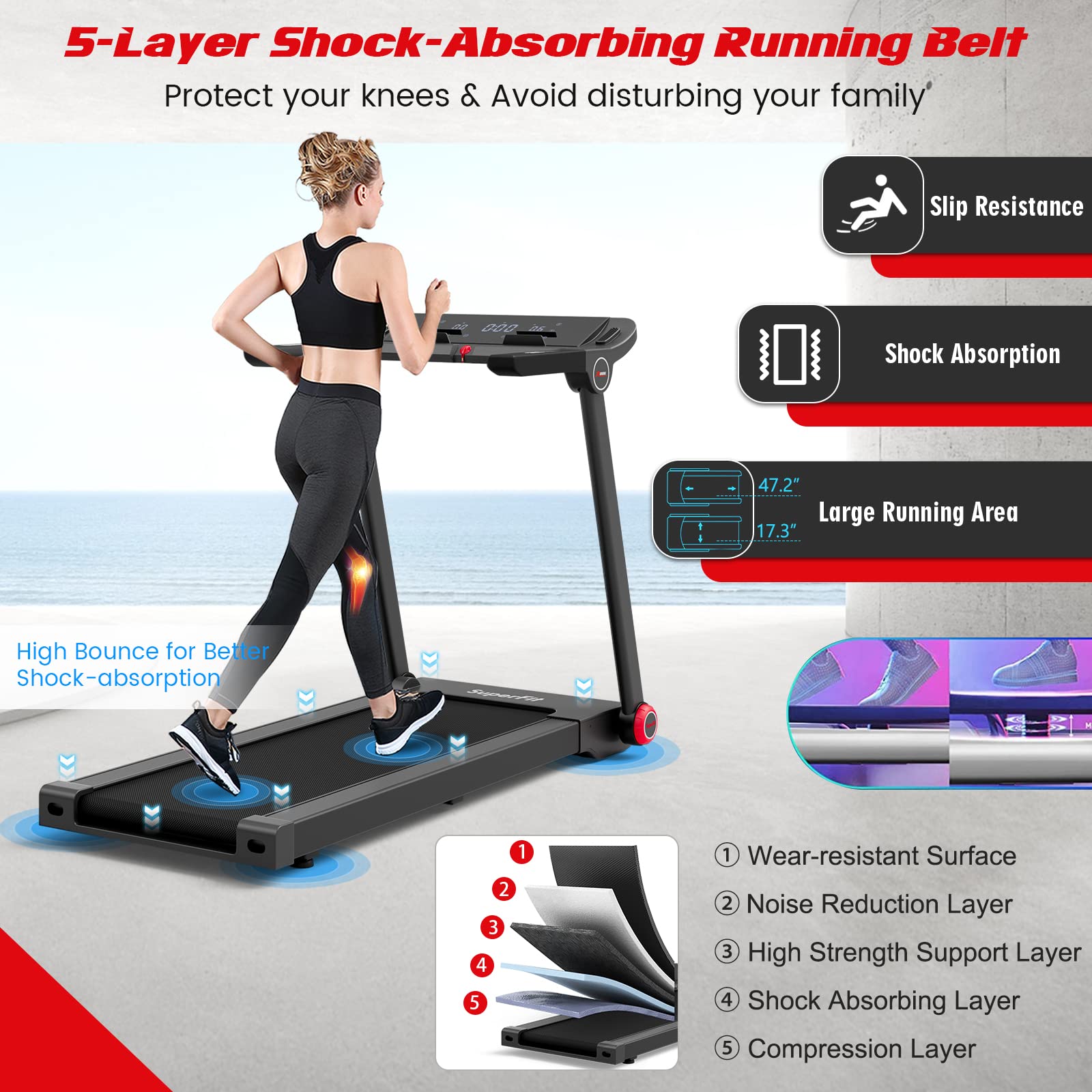 GYMAX Folding Treadmill, 3.75HP Electric Running Machine with 12 Preset Programs, Smart App Control, LCD Monitor & Device Holder, Foldable Freestanding Treadmill for Home Gym Small Space