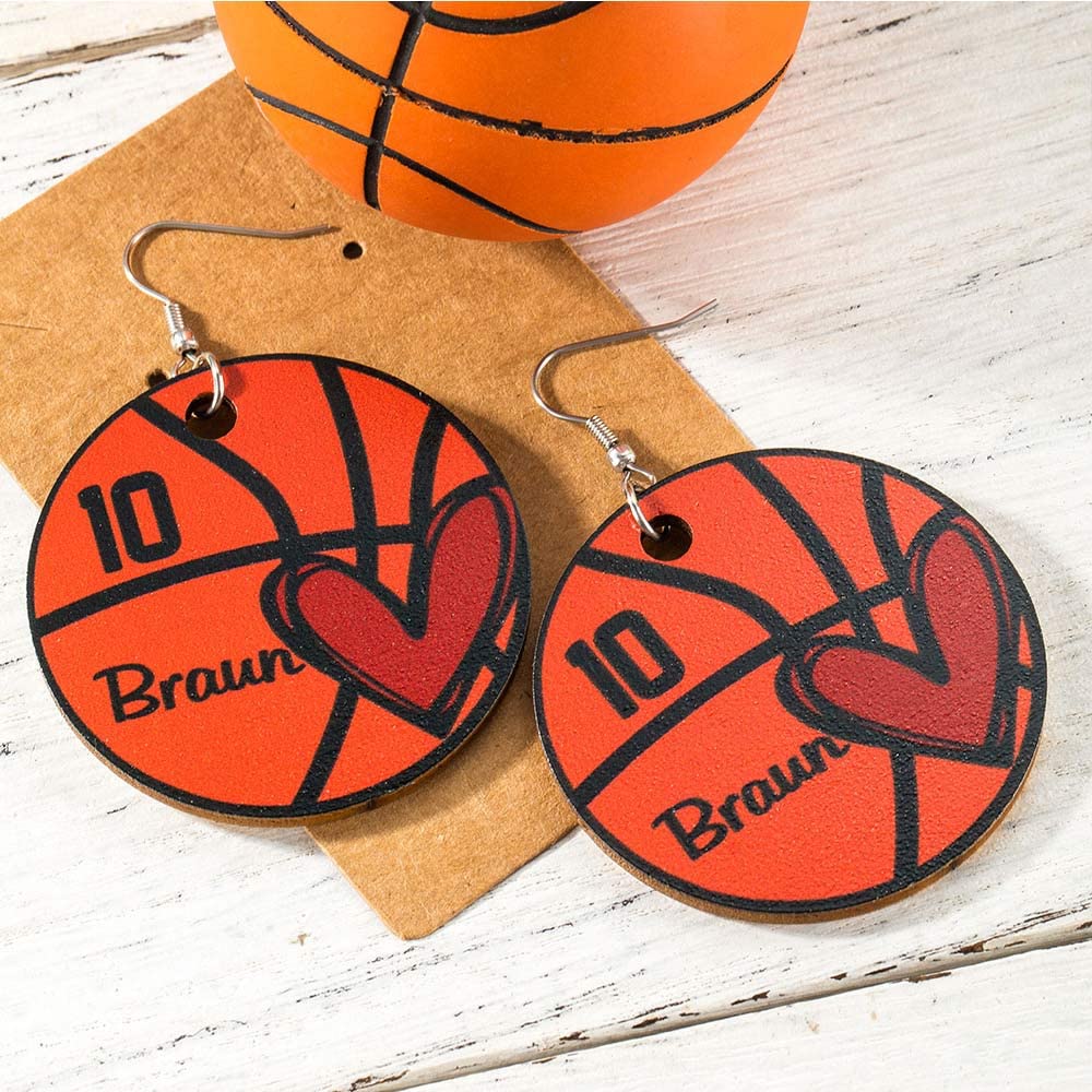 Custom Football Earrings for Women Cute Softball Earrings Lightweight Basswood Personalized Name Number Sport Drop Dangle Earrings Baseball Basketball Volleyball Tennis Soccer Gifts For Mom