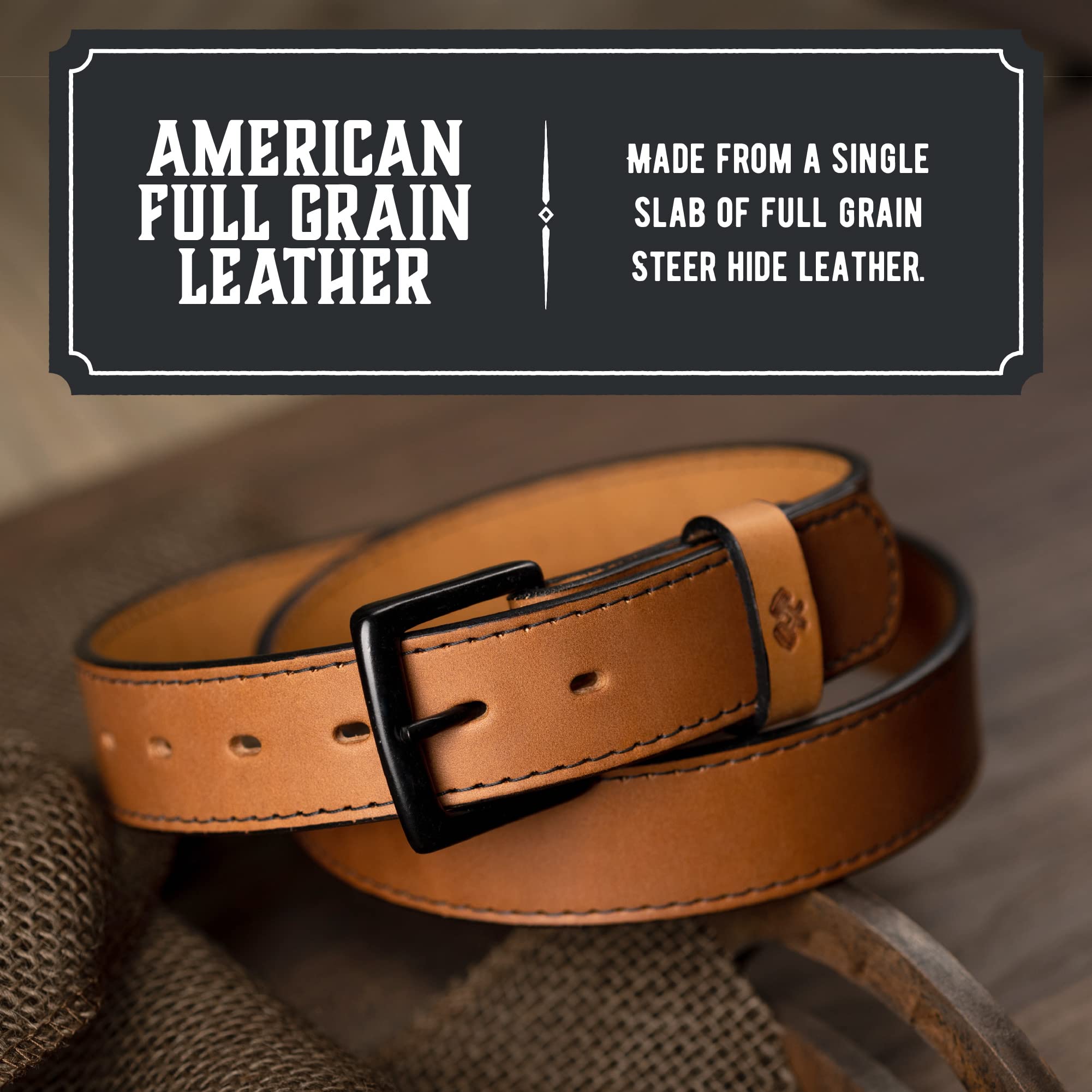 Main Street Forge All American Stitched Leather Belt | Made in USA | Men's Heavy Duty Work Belt | Black 38