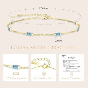 LOUISA SECRET Birthstone Bracelets for Women, 925 Sterling Silver Dainty Simple Women Charm Link Bracelet, Birthday Anniversary Jewelry Gifts for Women Wife Mom Her