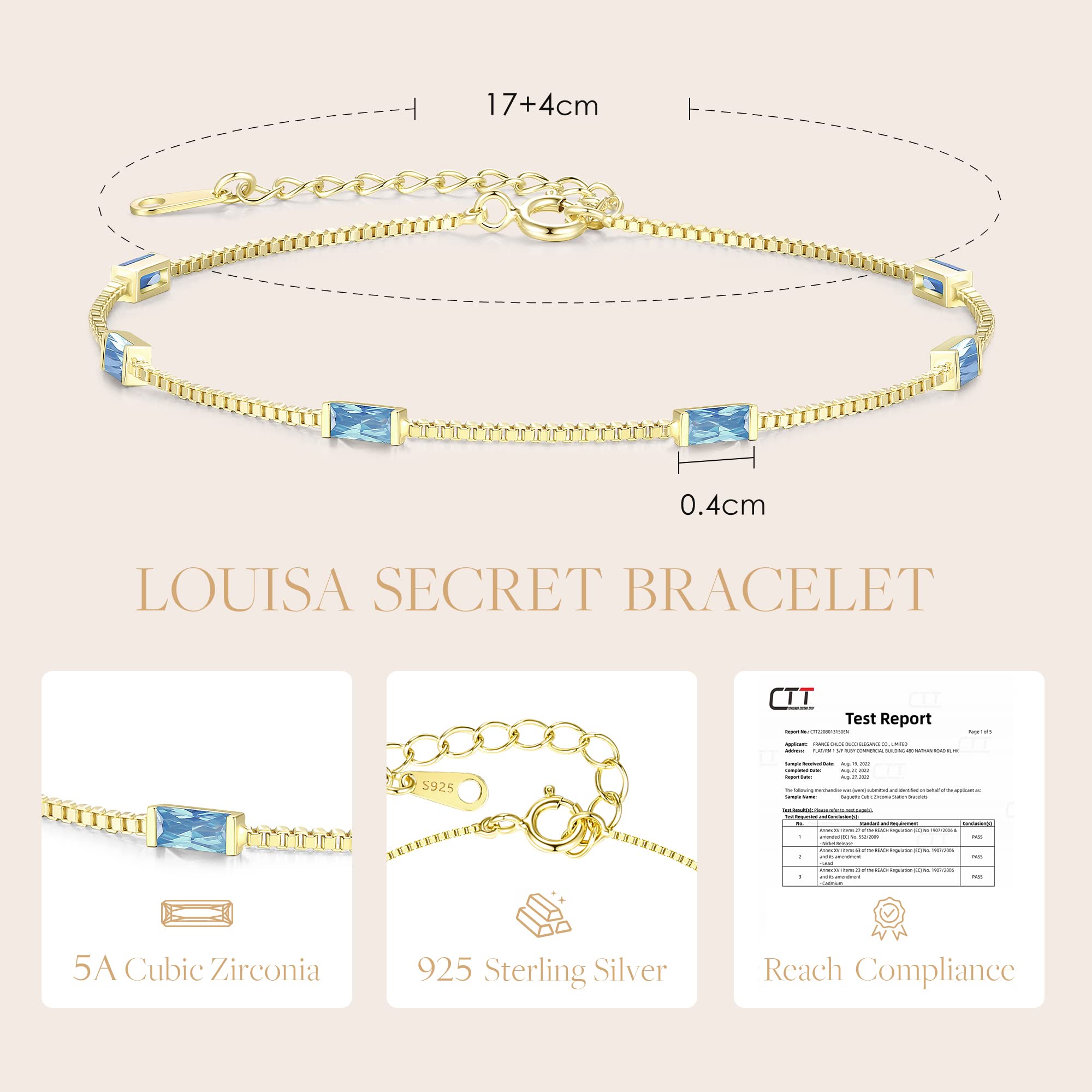 LOUISA SECRET Birthstone Bracelets for Women, 925 Sterling Silver Dainty Simple Women Charm Link Bracelet, Birthday Anniversary Jewelry Gifts for Women Wife Mom Her