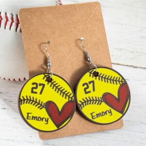 Custom Football Earrings for Women Cute Softball Earrings Lightweight Basswood Personalized Name Number Sport Drop Dangle Earrings Baseball Basketball Volleyball Tennis Soccer Gifts For Mom