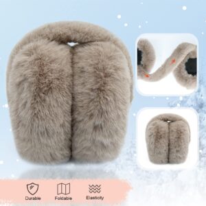 PIGBENGO Foldable Ear Muffs for Women Cold Weather Fluffy Earmuffs Winter Warm Headband Cute Slouchy Ear Warmers (Khaki)