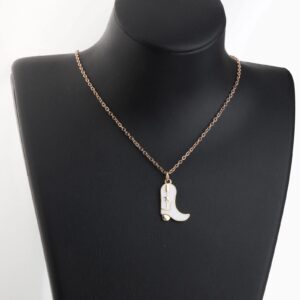 FUSTMW Cow Boot Necklace Horse Lovers Gifts Equestrian Gifts for Horse Rider Owners Gifts Cow Jewelry for Women (White)